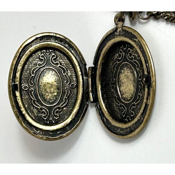 Vintage Brass Locket & Owl Pendant Necklace With Chains & Crystal Accents Costum - Picture 5 of 11